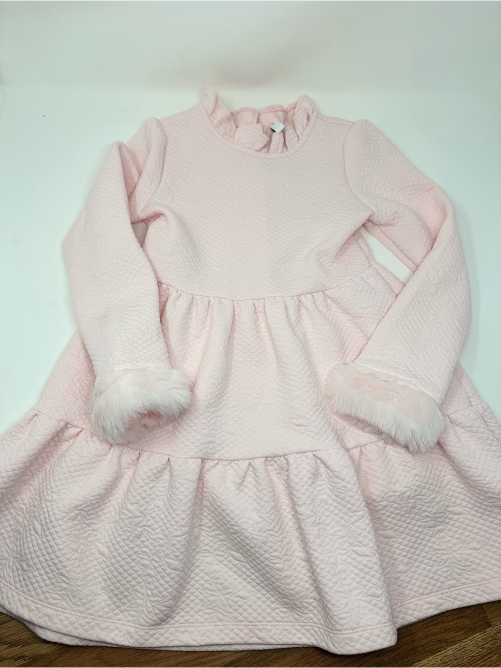 Janie and Jack Girls Size 7 Light Pink Quilted Dress with Faux Fur Cuffs